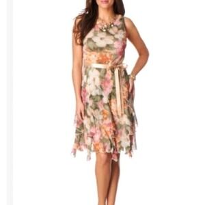 Christopher Banks Dress Abstract Floral Print Sleeveless Ruffles 8 Fairy Whimsy